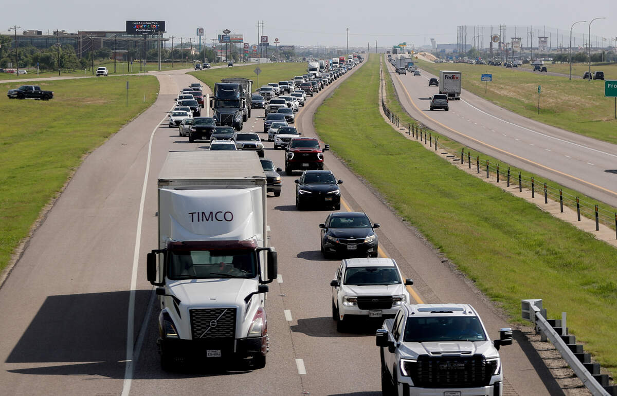 Traffic piles up on the I-35W highway near the Dale Earnhardt Way exit in Fort Worth on June 8, 2026.