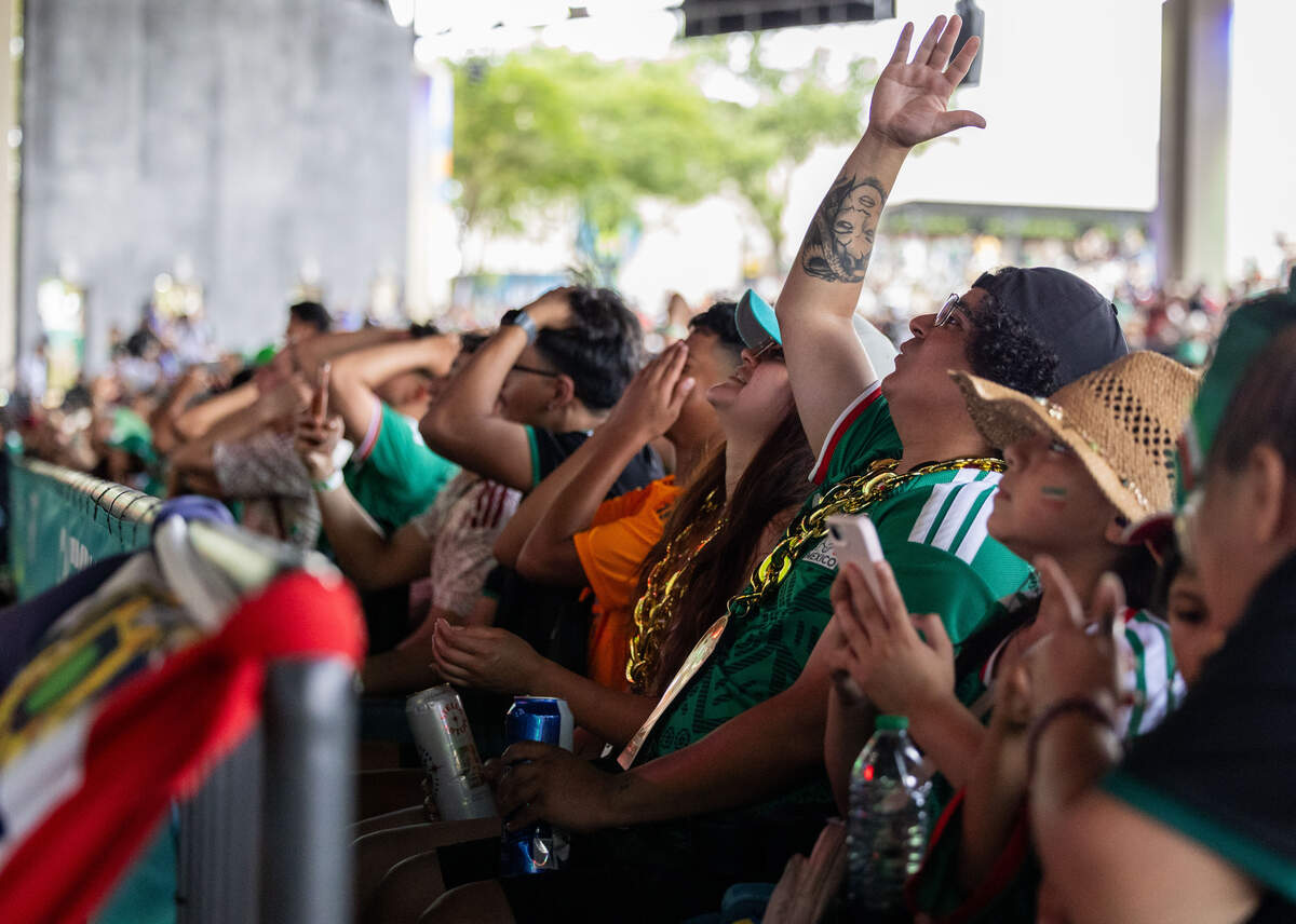 Oscar Bobadilla reacts to a missed shot during the FIFA Fan Festival on Thursday, June 11, 2026, at Fair Park in Dallas. Mexico will face South Korea in its next match.