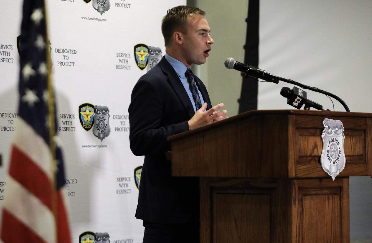 Flock Safety Public Relations Manager Paris Lewbel speaks to attendees during a drone demonstration at the Bob Bolen Public Safety Complex on Thursday, June 4, 2026. Flock Safety is the company leasing the drones to the Fort Worth Police Department.