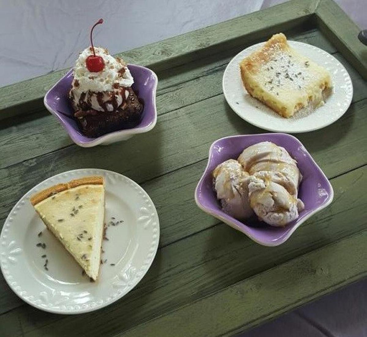 Lavender brownie sundae, lavender lemon gooey butter cake, lavender cheesecake and lavender ice cream drizzled with lavender honey and just a few of the sweet lavender inspired dishes.