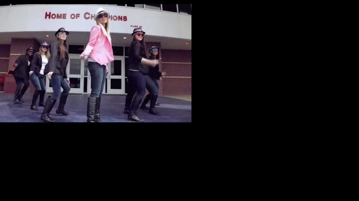 
Kelli Hauser, front, leads her STAAR Test Funk video. Hauser, a sixth-grade teacher at McMath Middle School teacher in Denton, has done several education-promoting music videos as “Lady Hauza.”
