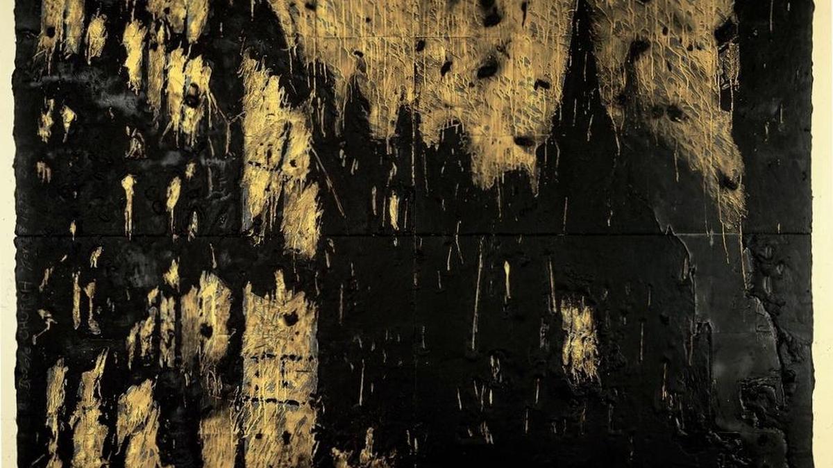 Donald Sultan, ‘Double Church Nov 8 1990’ (1990), latex and tar on canvas