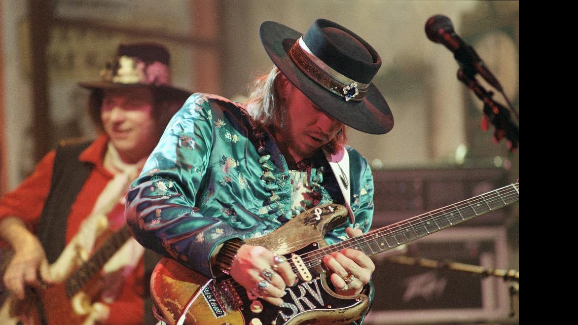 
Guitarist Stevie Ray Vaughan rehearses with his band Double Trouble on Feb. 13, 1986, for a performance on Saturday Night Live in New York. Vaughan, a six-time Grammy winner, was killed in a 1990 helicopter crash at the age of 35. 
