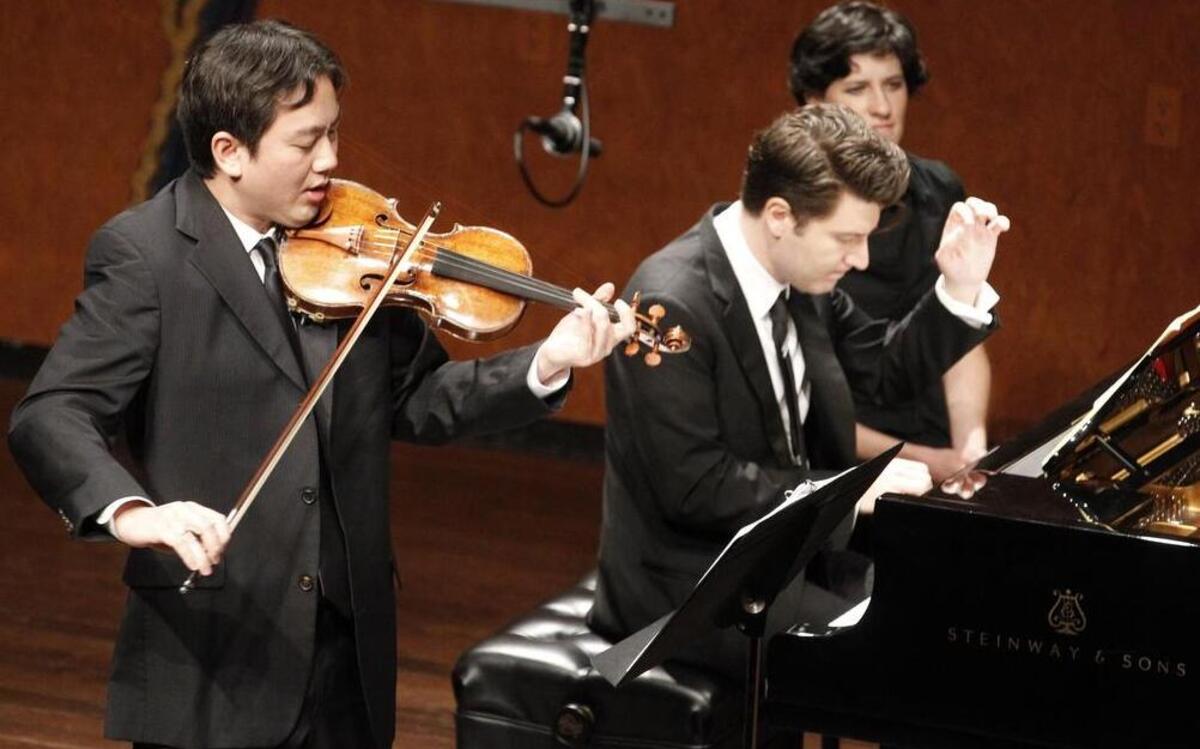 
Violinist Frank Huang and pianist Alessio Bax perform in the first concert of the Mimir Chamber Music Festival at PepsiCo Recital Hall Thursday, July 2, 2015. 
