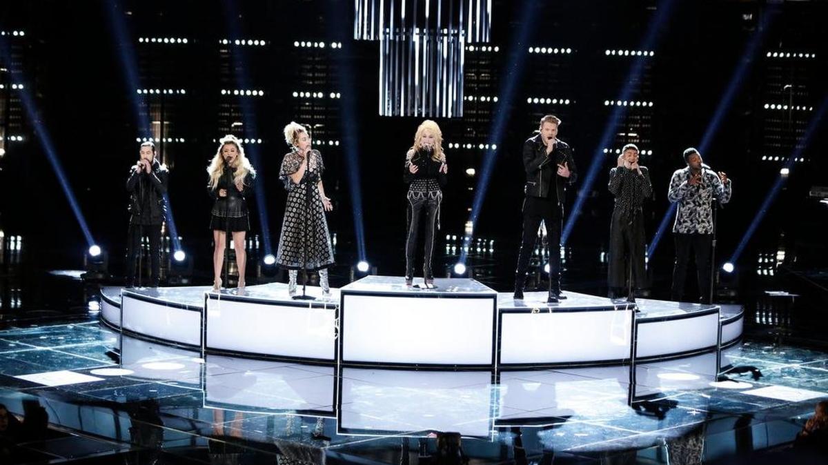 Pentatonix performs with Miley Cyrus and Dolly Parton on ‘The Voice.’