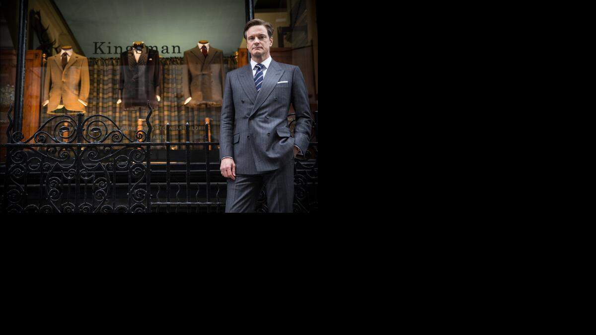 
Colin Firth in front of the Kingsman store, a front for a spy agency in ‘Kingsman: The Secret Service”
