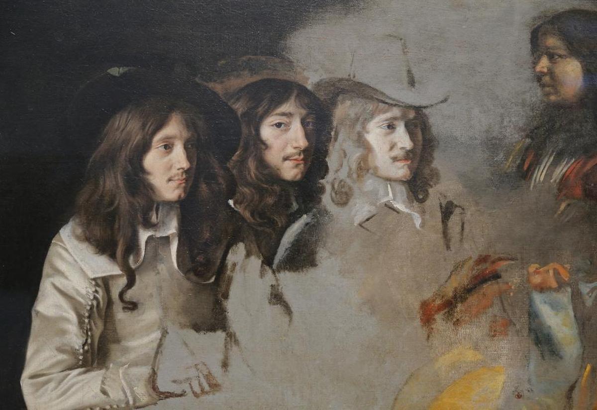 An unfinished portrait of the artists on display at a preview for “The Brothers Le Nain: Painters of Seventeenth-Century France.”