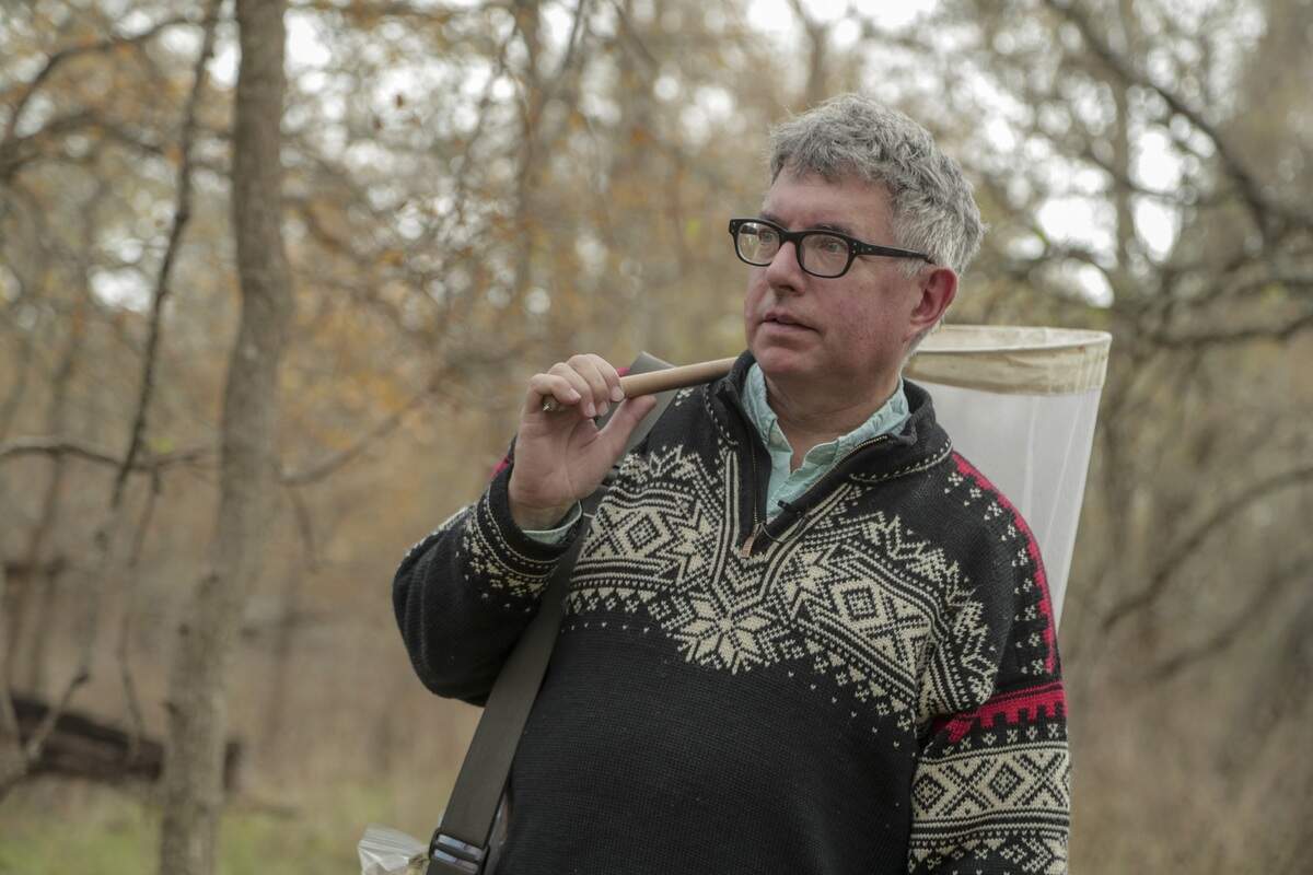 Mark Dion collecting specimens in Marion, Texas, November 2019.