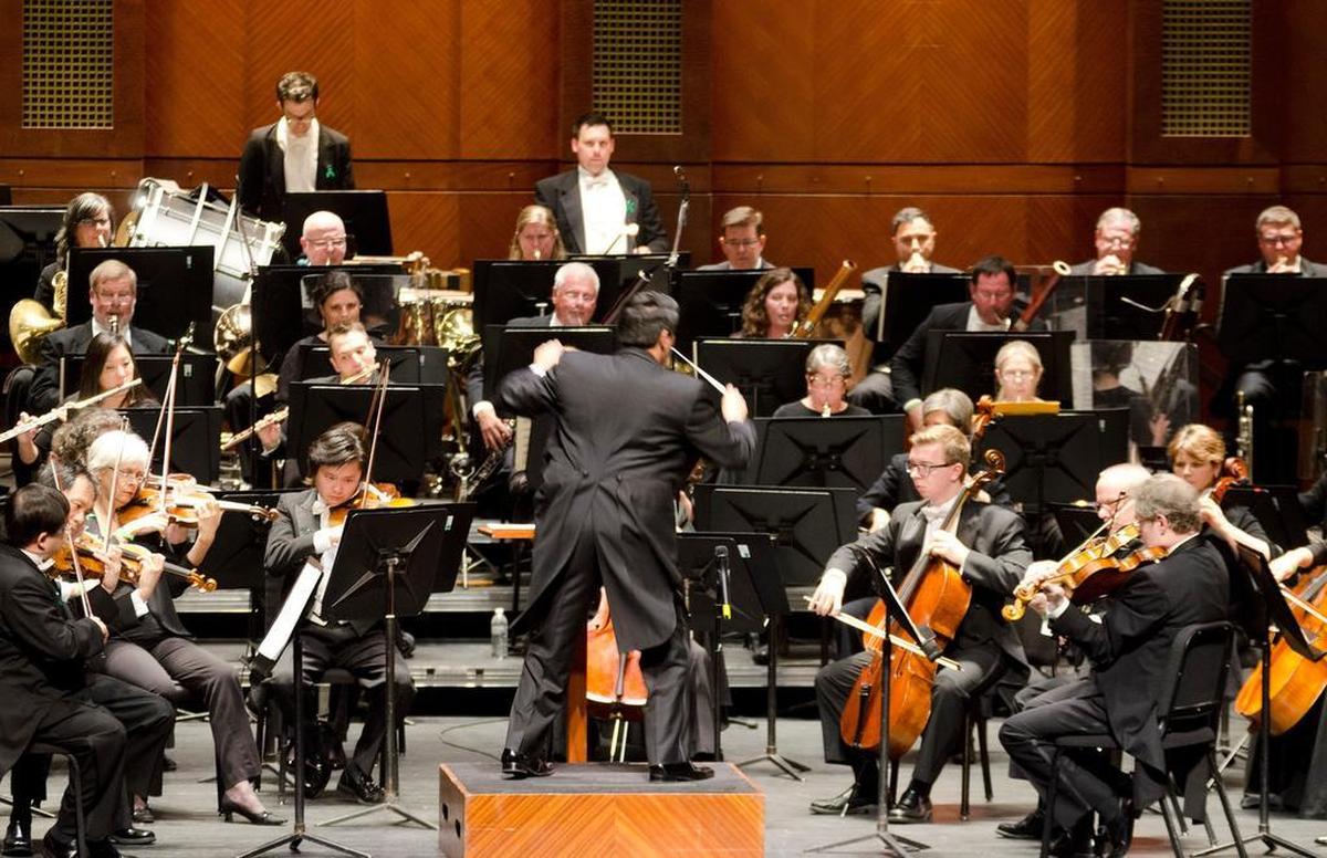 Fort Worth Symphony Orchestra Conductor and Music Director Miguel Harth-Bedoya leads tahe orchestra in a performance at Bass Hall in September.