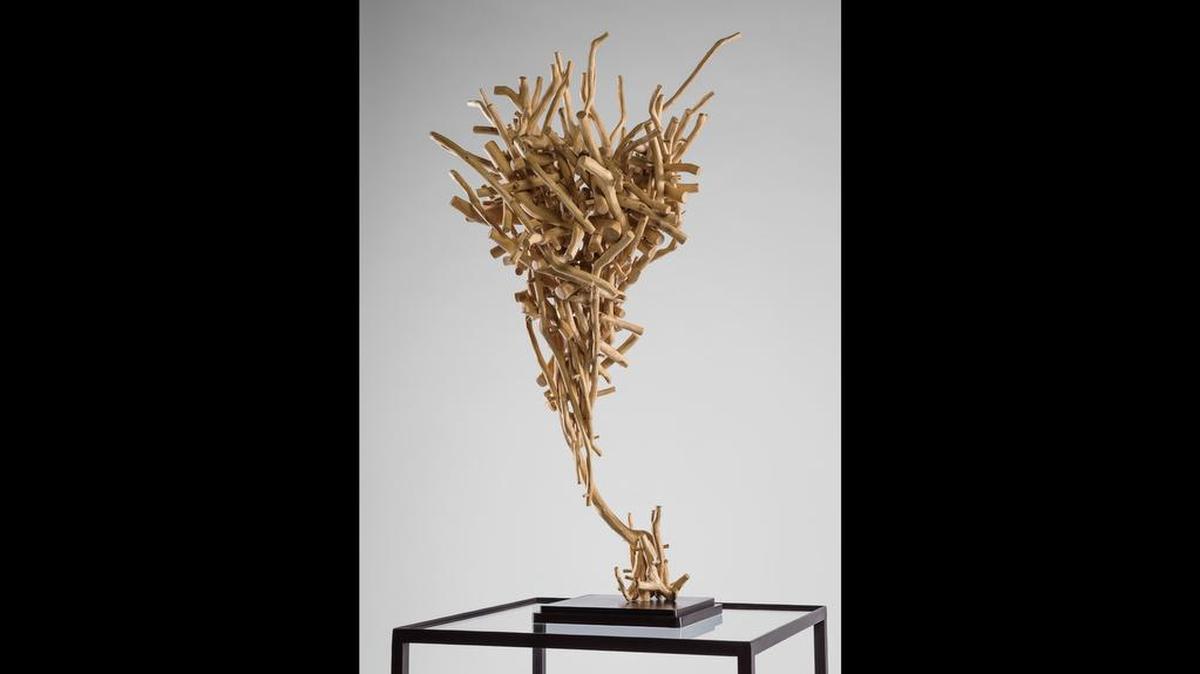 “Dust Devil” (2002) by Sherry Owens, crape myrtle, wax, steel, paint