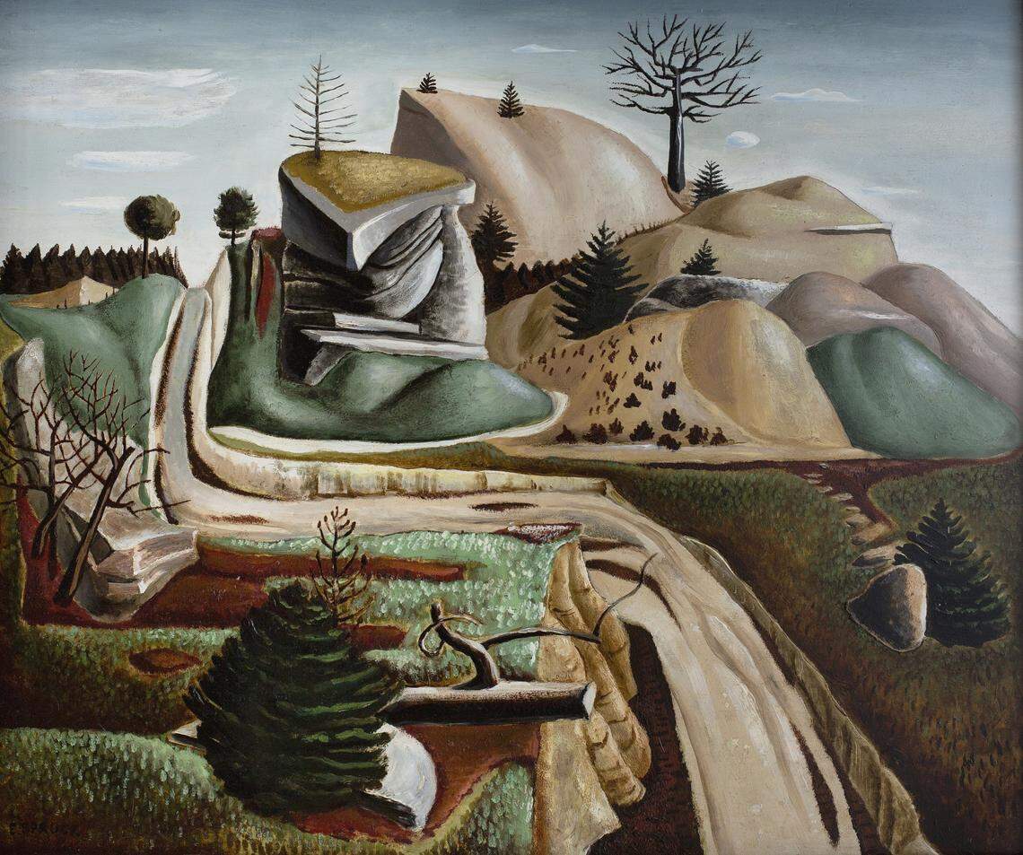 Everett Spruce (1908–2002), “Southwest Texas Landscape,” 1936, oil on board.