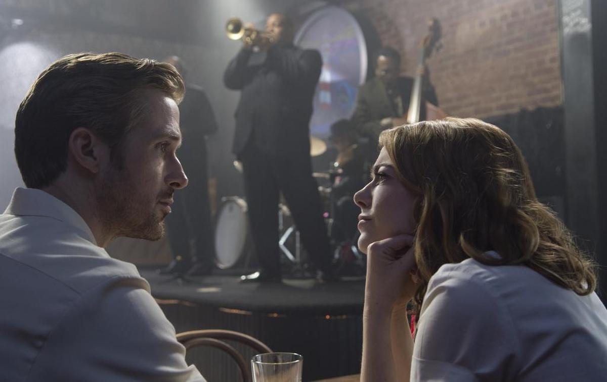 Ryan Gosling, left, and Emma Stone star in “La La Land.”