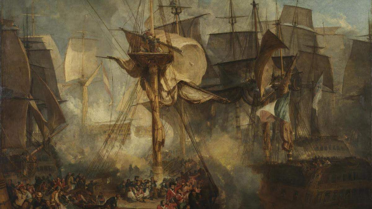 J. M. W. Turner, The Battle of Trafalgar, as Seen from the Mizen Starboard Shrouds of the Victory 1806–8. Oil on canvas 67 1/4 x 94 in. Tate Britain, London, accepted by the nation as part of the Turner Bequest 1856.