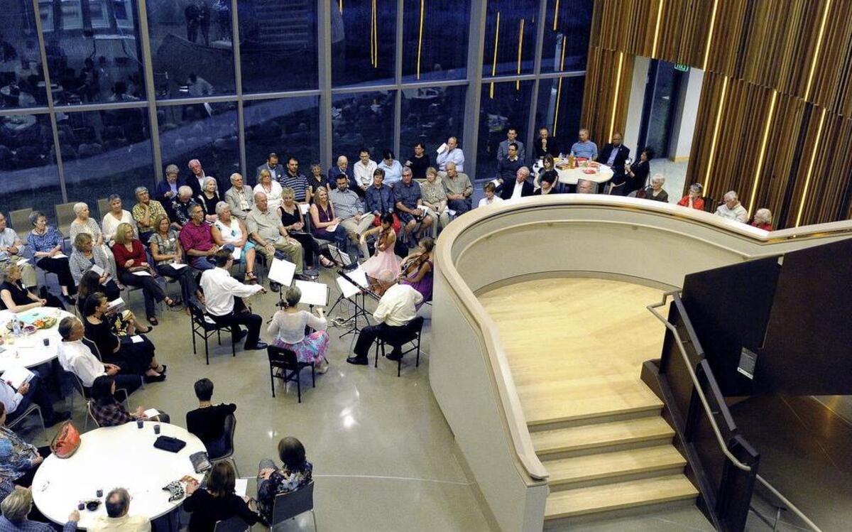 
The Hall Ensemble opens a new season in the atrium of BRIT (Botanical Research Institute of Texas) in Fort Worth on Tuesday, Sept. 22, 2015. Players are, from right, Jennifer Chang, violin; Aleksandra Holowka, viola; Kevin Hall, bassoon; Karen Hall, cello; and Allan Steele, cello.
