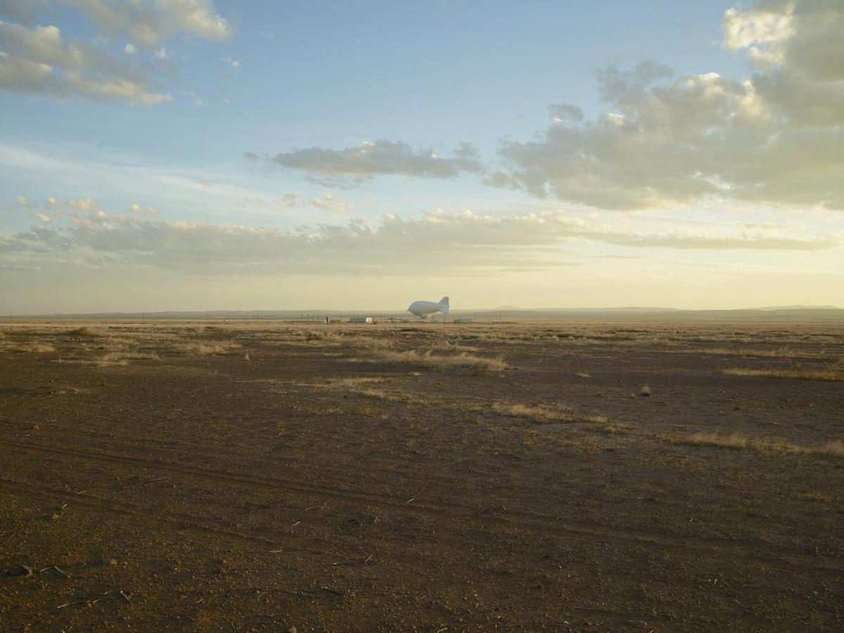 “Surveillance blimp, Marfa, Texas” by Richard Misrach, part of the “Border Cantos” exhibit at the Amon Carter.