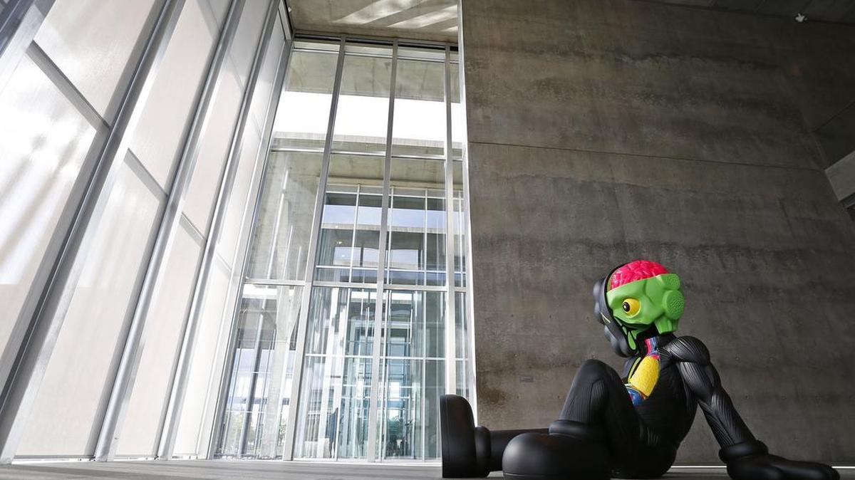 Among KAWS’ works on display in Fort Worth is “Companion (Resting Place)” (2013).