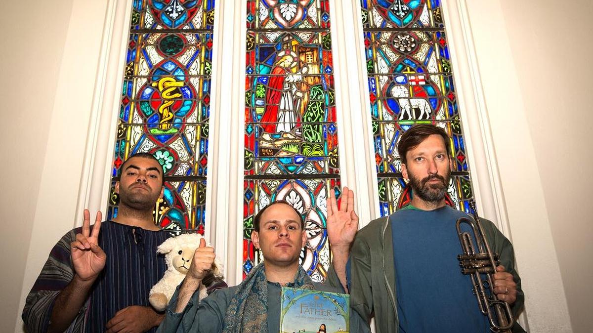 Aaron Fouhey, Brandon Murphy and Scott Zenreich are the cast of “The Bible: The Complete Word of God (Abridged).”