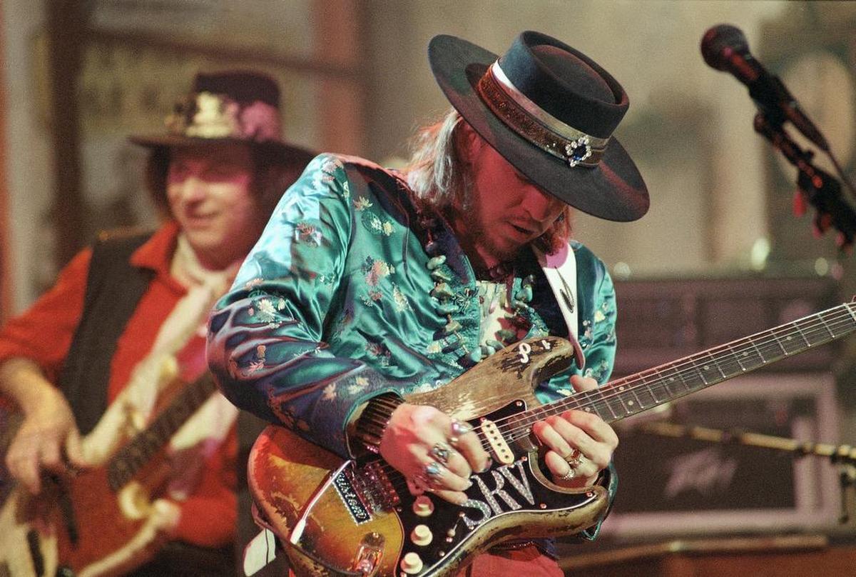 In this Feb. 13, 1986, file photo, guitarist Stevie Ray Vaughan rehearses with his band Double Trouble for a performance on Saturday Night Live in New York.