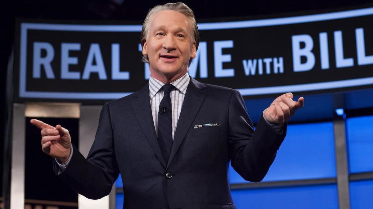 This April 8, 2016 photo, released by HBO, shows Bill Maher, host of "Real Time with Bill Maher," during a broadcast of the show in Los Angeles.