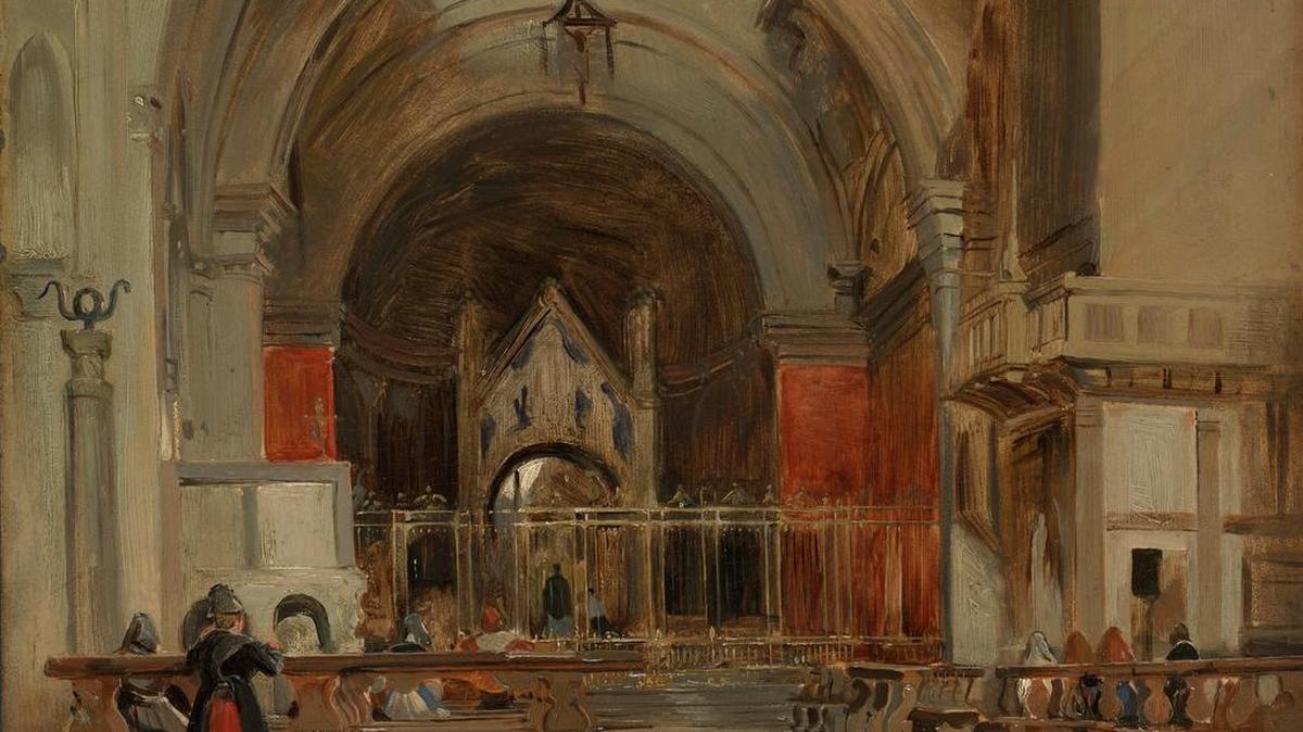The Interior of San Ambrogio, Milan (1826), by Richard Parkes Bonington