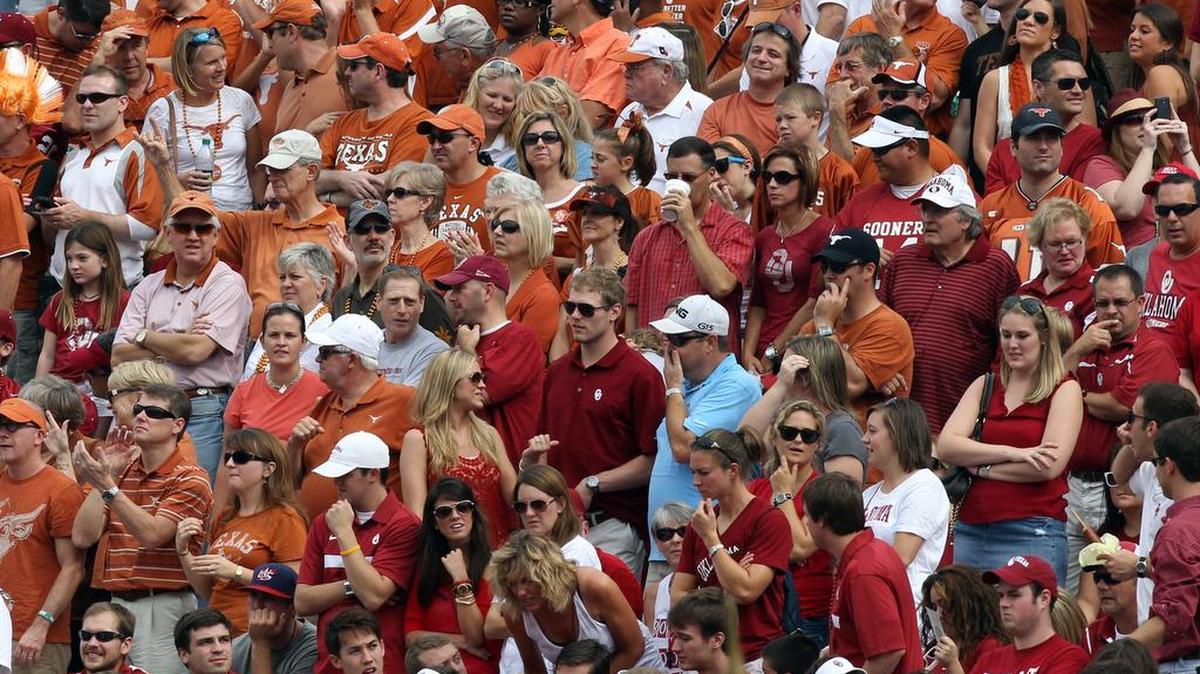 It’s easy to see where the crowd parts ways on allegiances at the Cotton Bowl during the Red River Showdown.