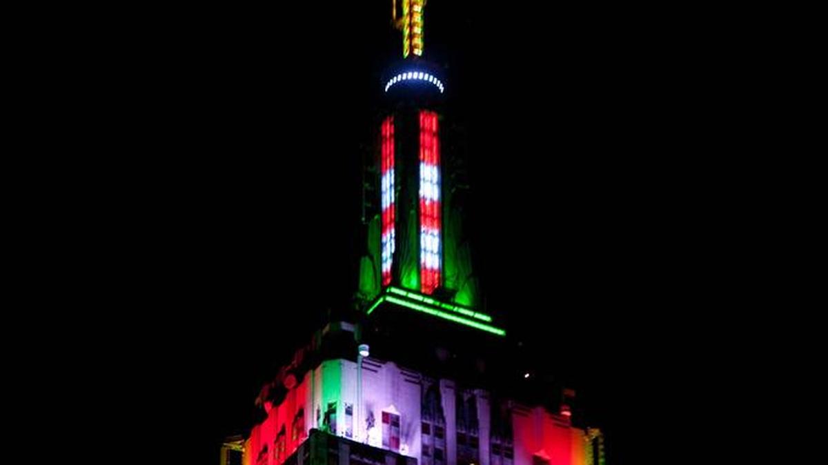 The Empire State Building tower lights celebrate the holiday season during a light show. The latest light show is choreographed to Pentatonix’s version of Dance of the Sugar Plum Fairy.