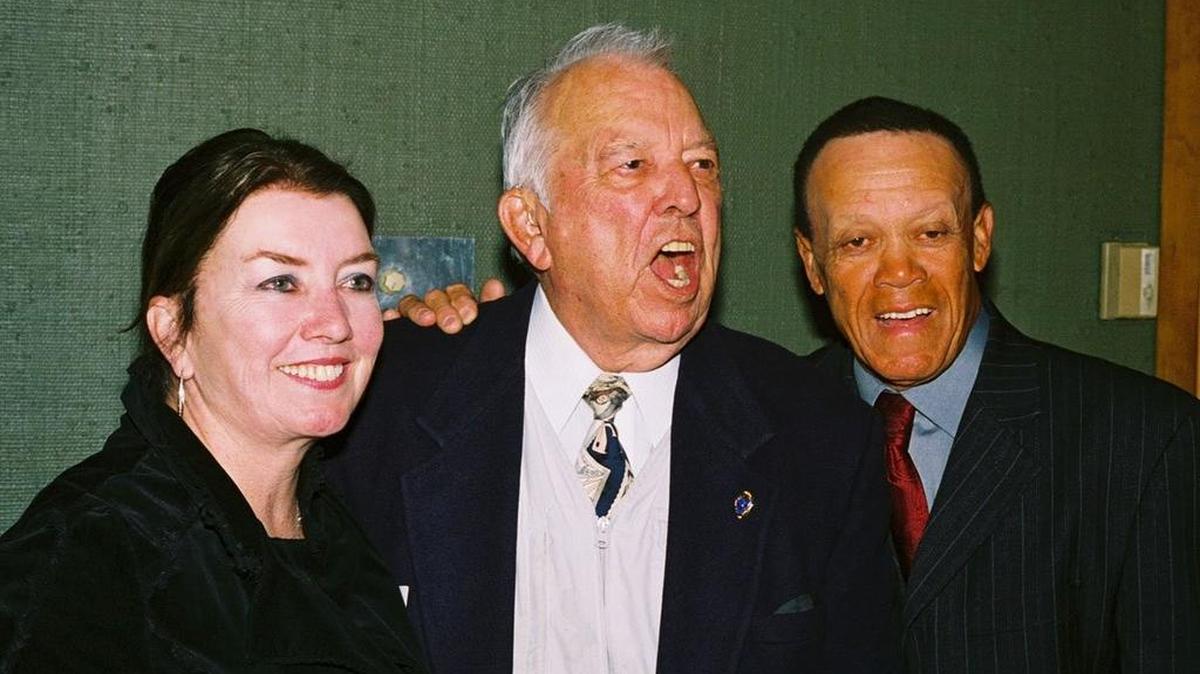 Cissie Bragan and former MLB managers Bobby Bragan and Maury Wills, from left. Bobby Bragan passed away in 2010.