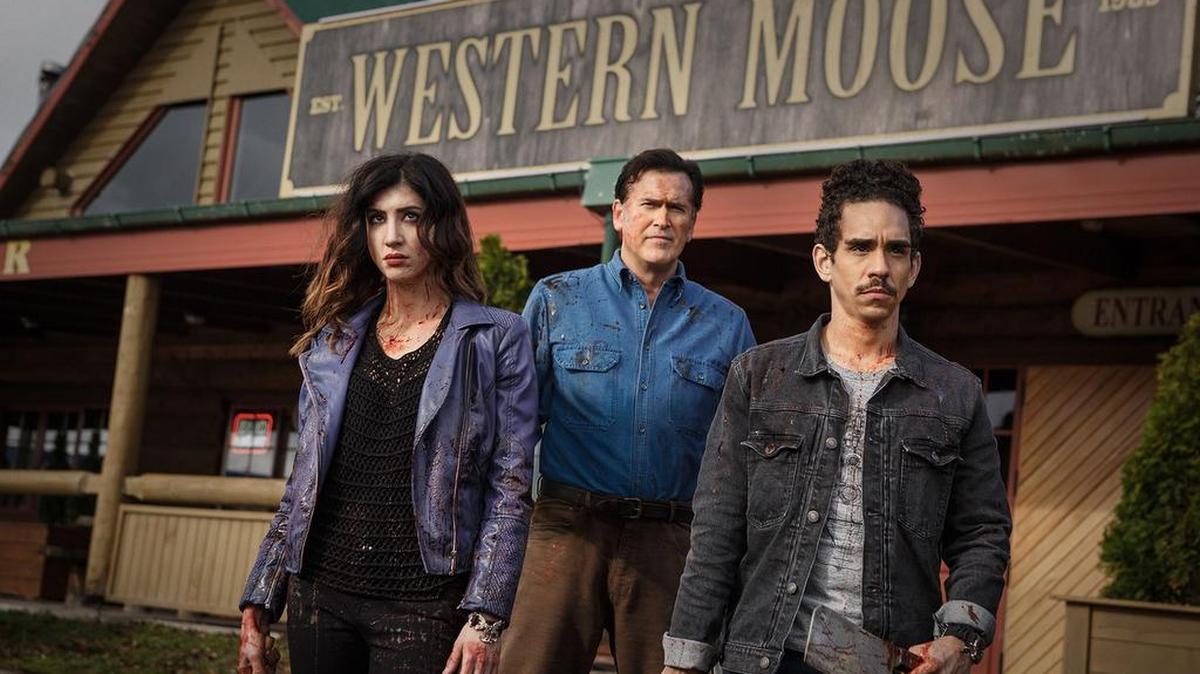 “Ash Vs Evil Dead” cast members include Dana DeLorenzo as Kelly, Bruce Campbell as Ash and Ray Santiago as Pablo.