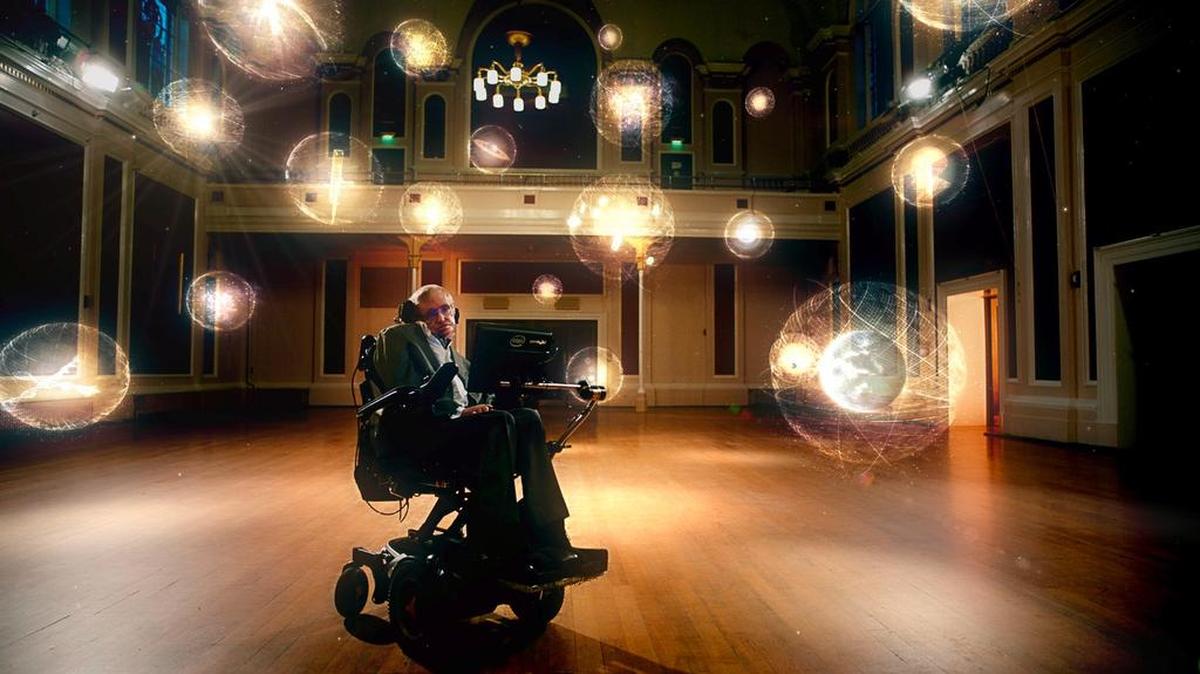 Host Stephen Hawking communicates via a speech synthesizer.