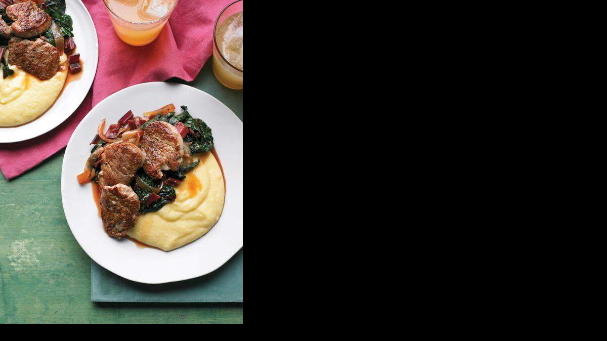 <137>UNDATED -- BC-EVERYDAY-FOOD-GROCERY-BAG-ART-NYTSF -- <137>You and your family will enjoy every bite of this pork tenderloin served with Swiss chard and polenta.<137> (CREDIT: Con Poulos)<137>