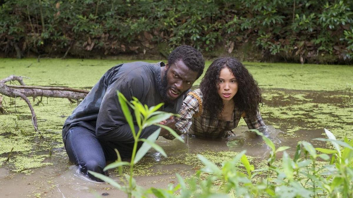 Aldis Hodge, left, and Jurnee Smollett-Bell in a scene from ‘Underground,’ a new drama series premiering on WGN America at 9 p.m. Wednesday.