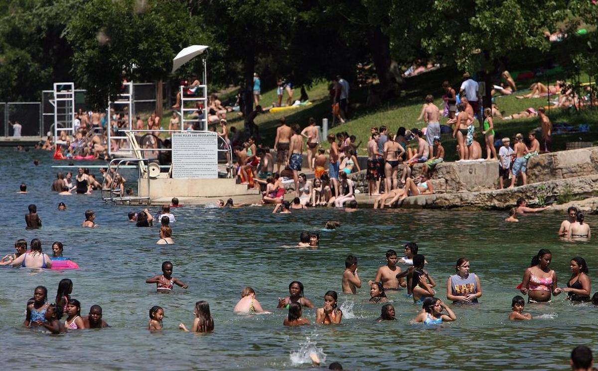 Barton Springs located in the heart of Austin, Texas. One of Texas’ six nude beaches, offering women the option to go topless.