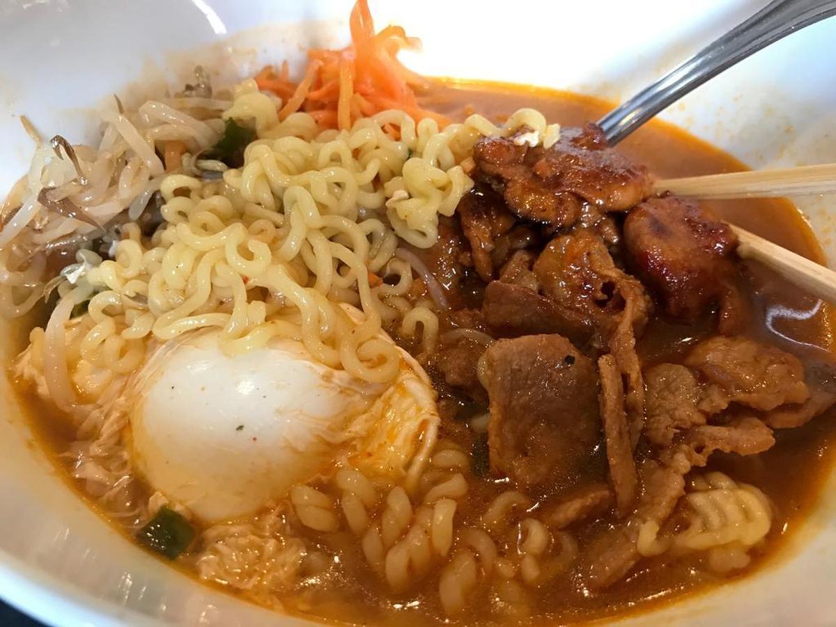 Ramen bowl with pork at HoYa Korean Kitchen in downtown Fort Worth.