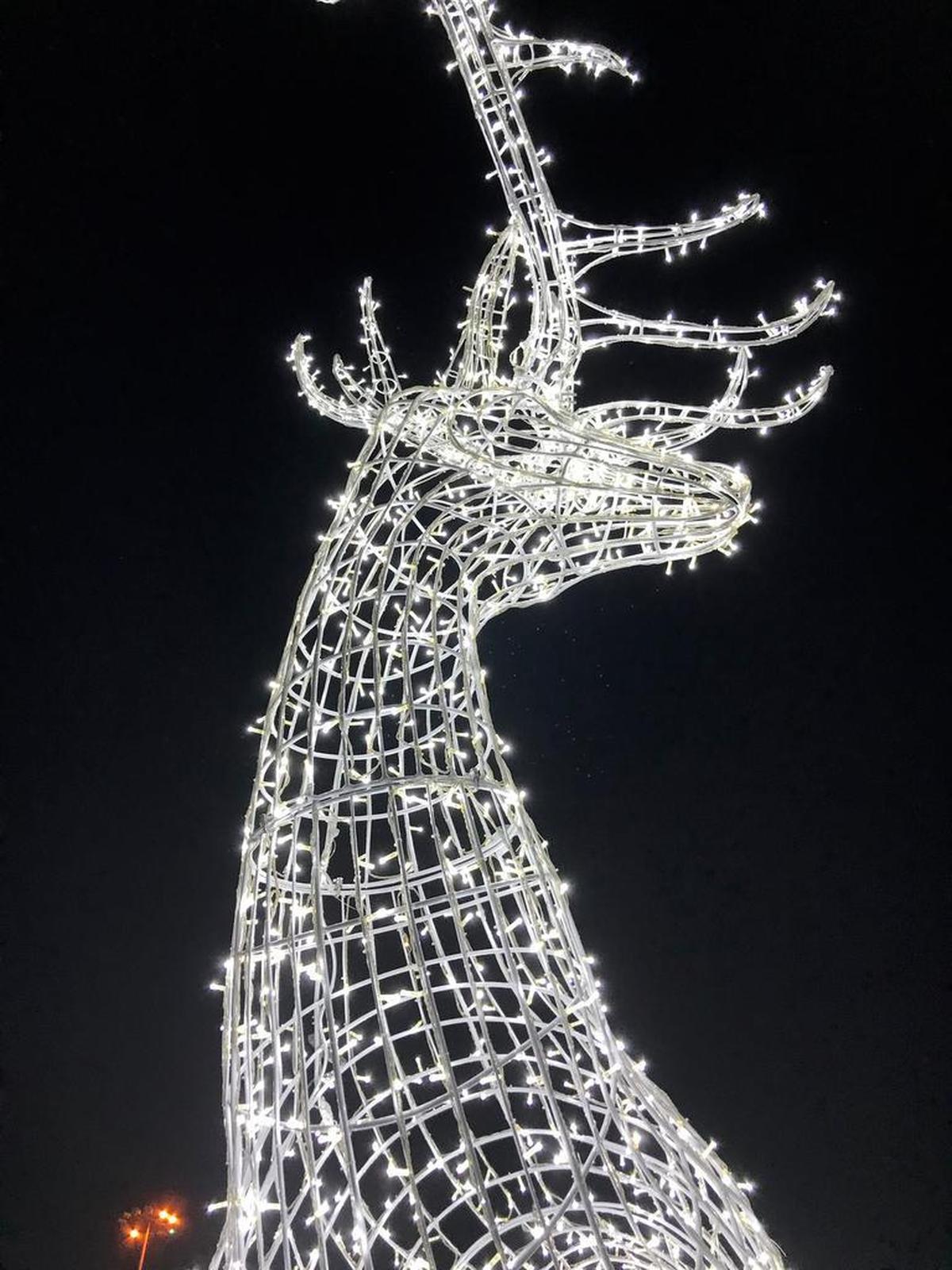 All throughout Enchant Christmas, 35-foot-tall light sculptures loom large.