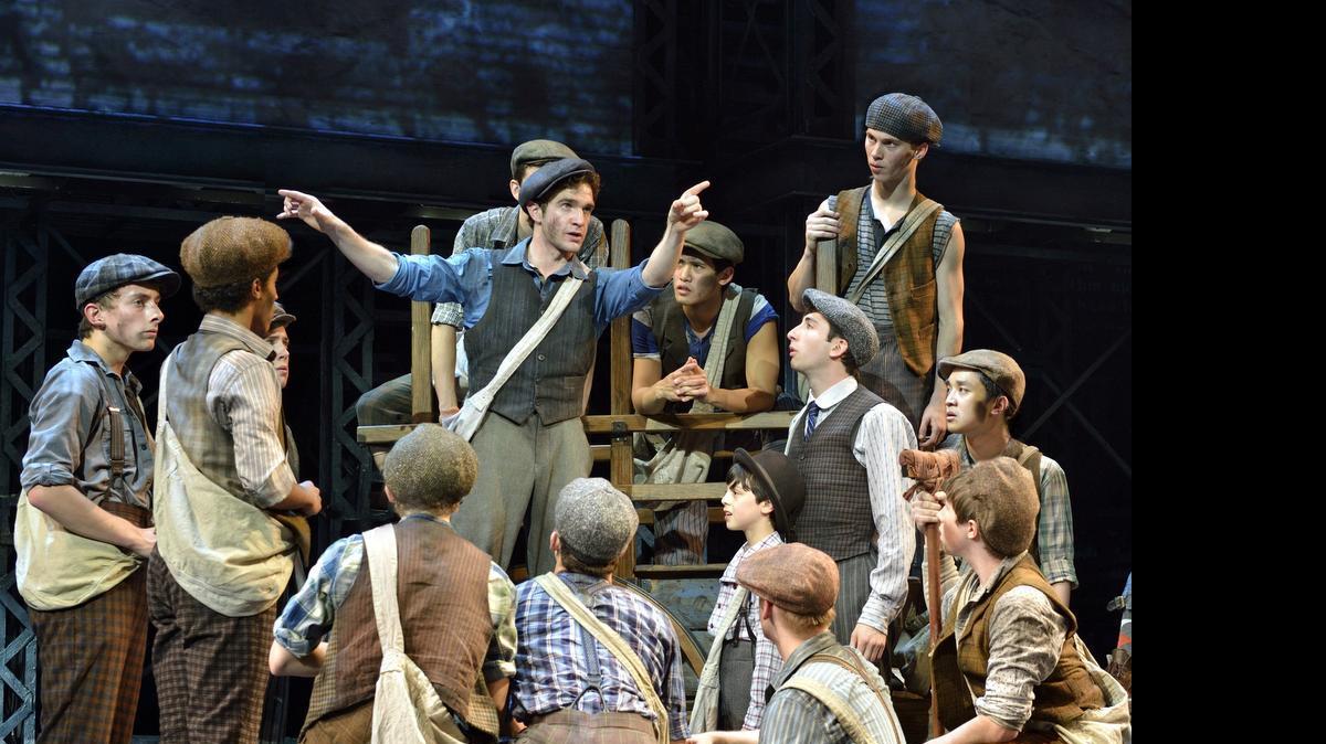 
Dan DeLuca (Jack Kelly) (center) and the original North American Tour company of “Newsies.”
