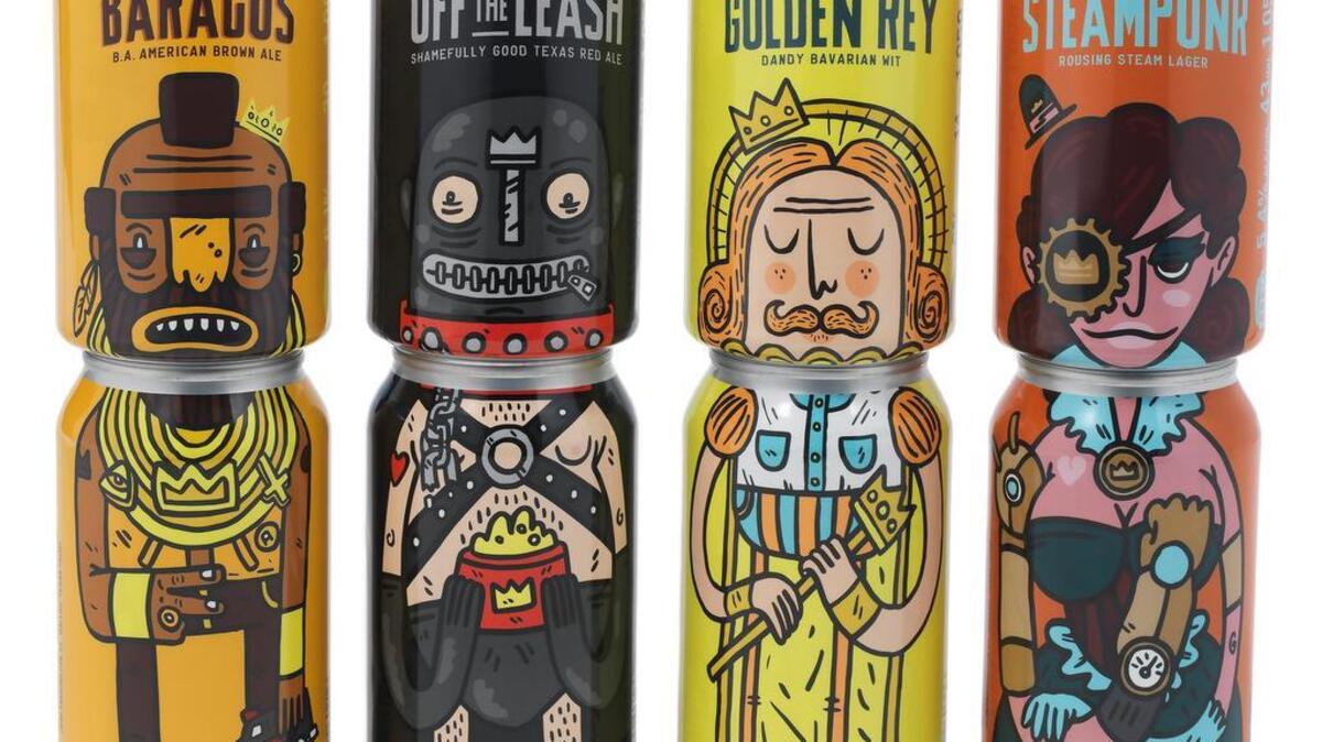 Nobel Rey Brewing’s cans are designed by Dallas artists known as Magnificent Beard.