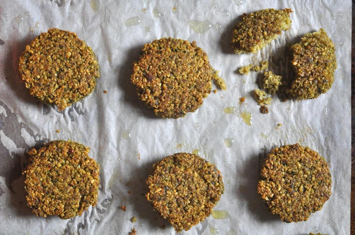 Baked falafel comes together quickly and bakes in a wink; you just have to remember to first soak the chickpeas overnight.