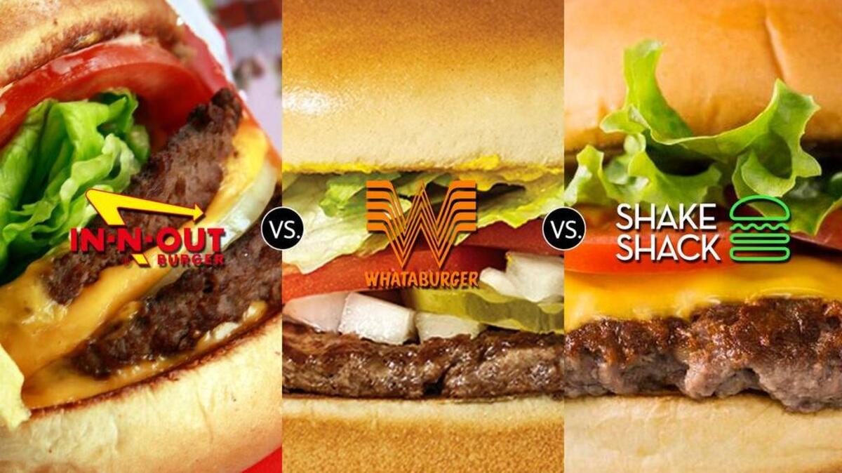 Photo illustration: Hamburgers from In-N-Out Burger, Whataburger and Shake Shack