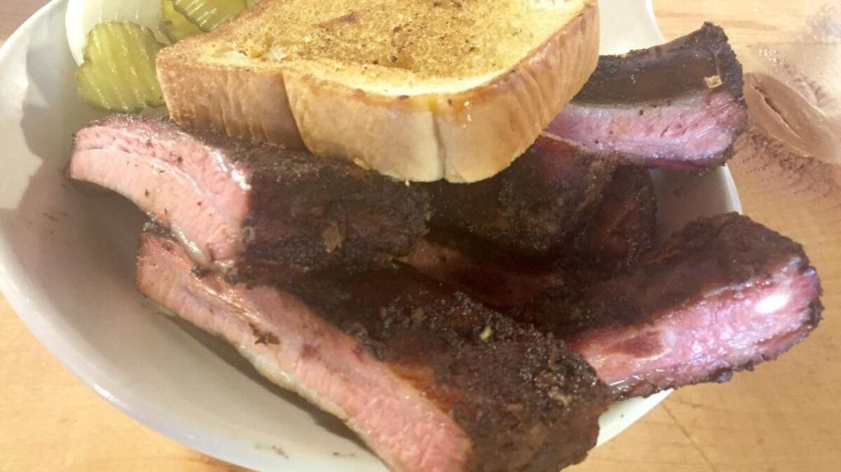 A pork rib lunch ($9.99 special that day) at Roadrunner Smokehouse.