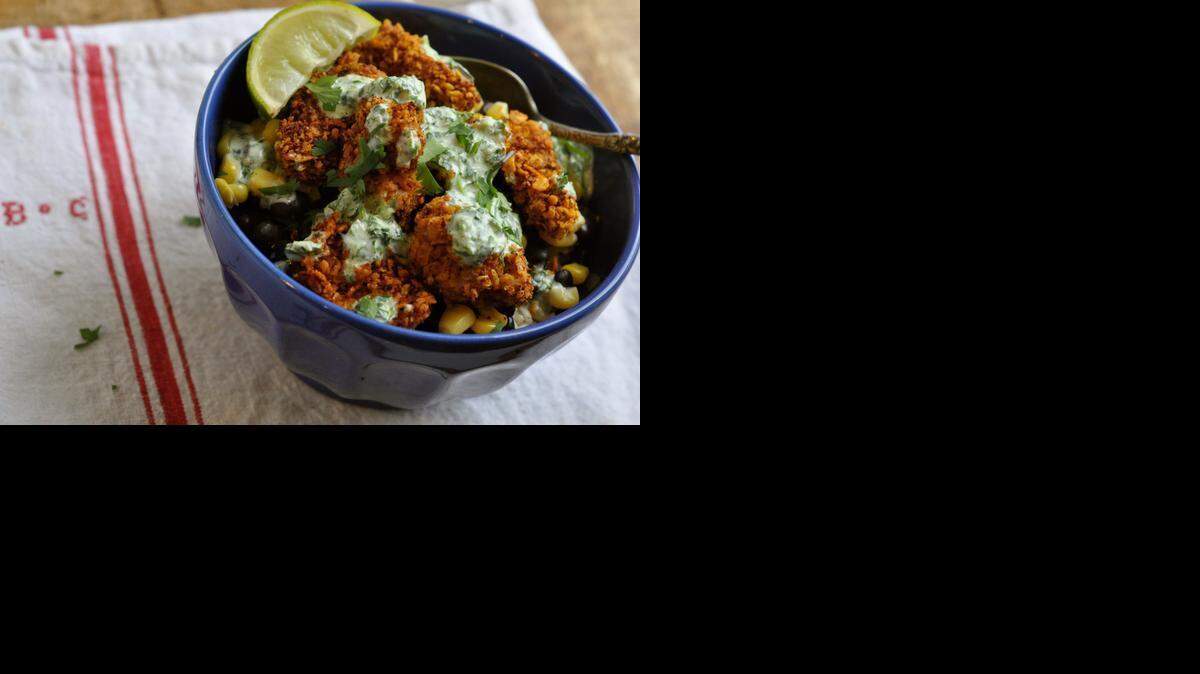 
Crispy chicken burrito bowl takes no time to put together – less than a half hour from start to finish.
