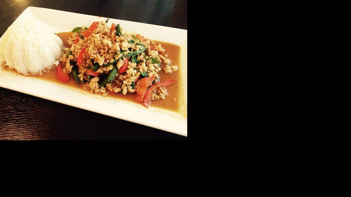 
Spicy chicken basil “kra prow” is chopped homestyle at Blu Jasmine.
