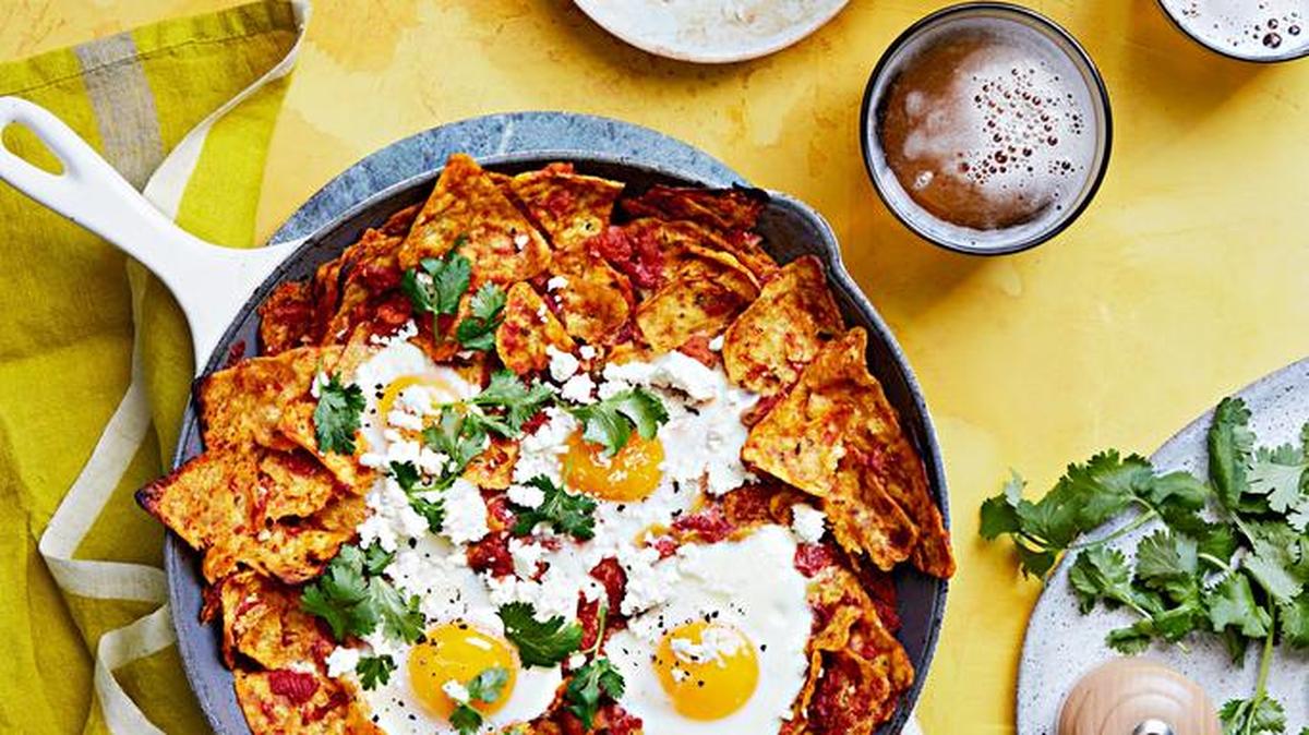 Talk about texture: The top chips in this fresh take on chilaquiles stay crisp, while the bottom layer soaks up the sauce.