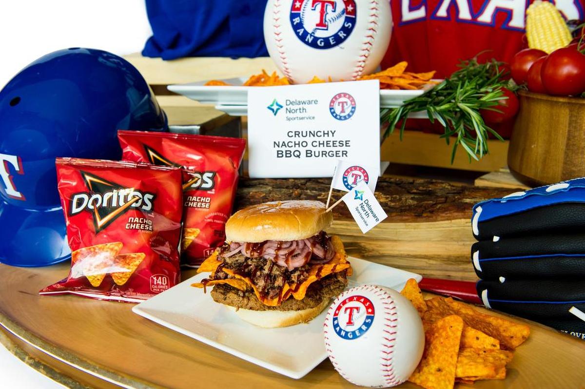 RangersFood-03-2017-0016 Concessions Crunchy Nacho Cheese BBQ Burger