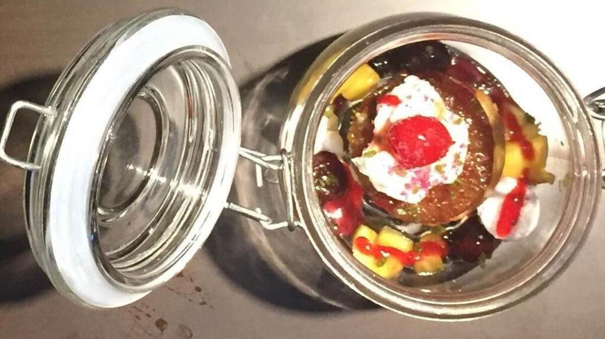 Pineapple upside-down jar cake at the Stadium Club.