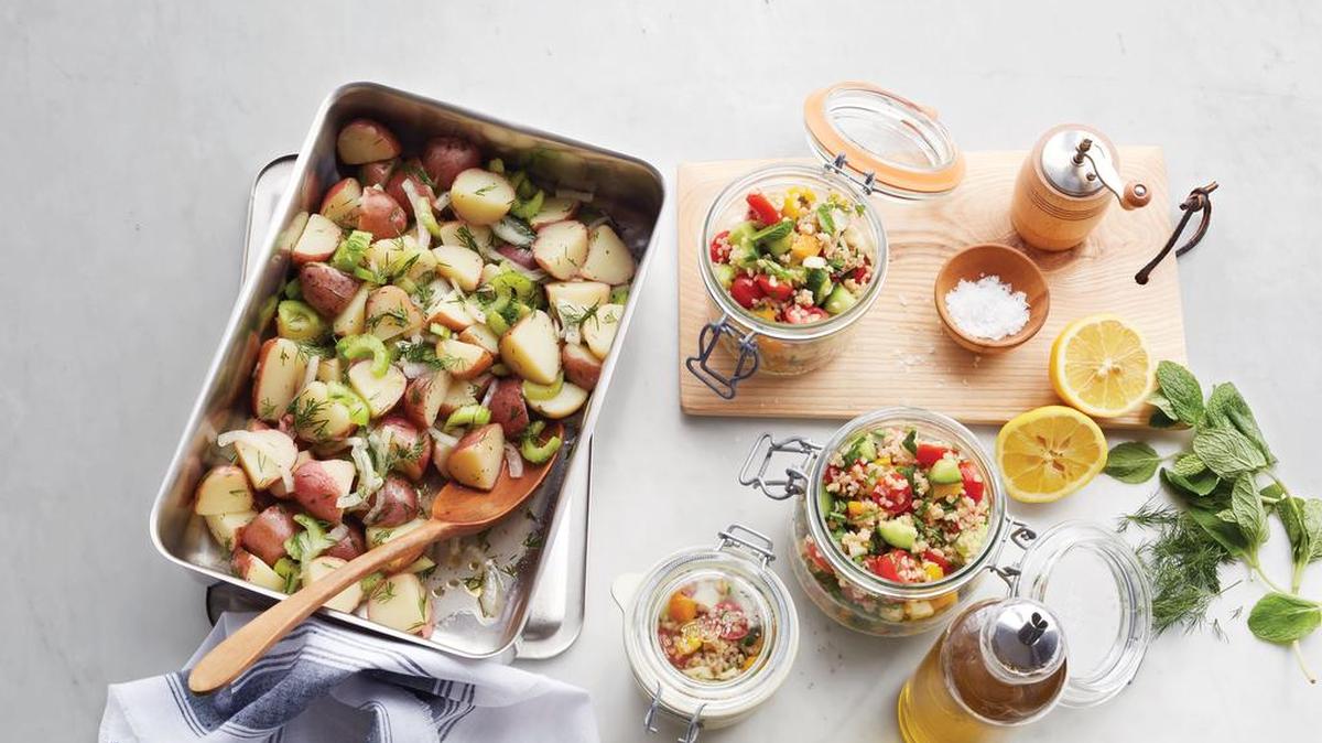 Quick-pickled onions and celery add big flavor to this potato salad.