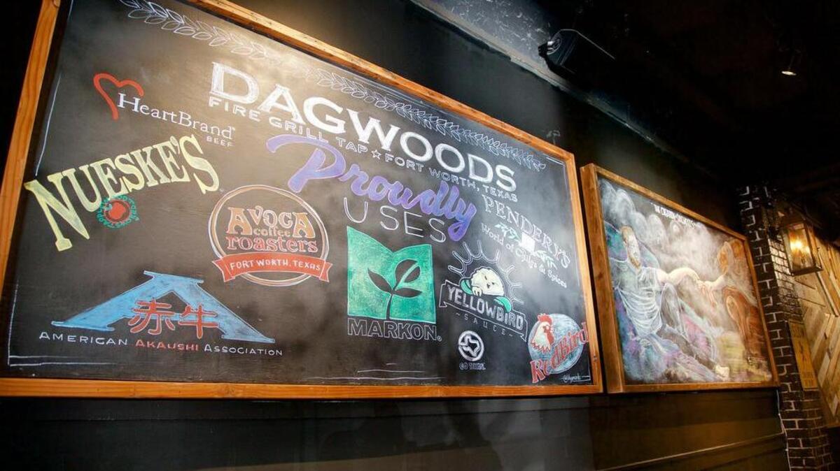 Chalkboard art in the entry at Dagwoods Fire Tap & Grill on Foch Street in Fort Worth