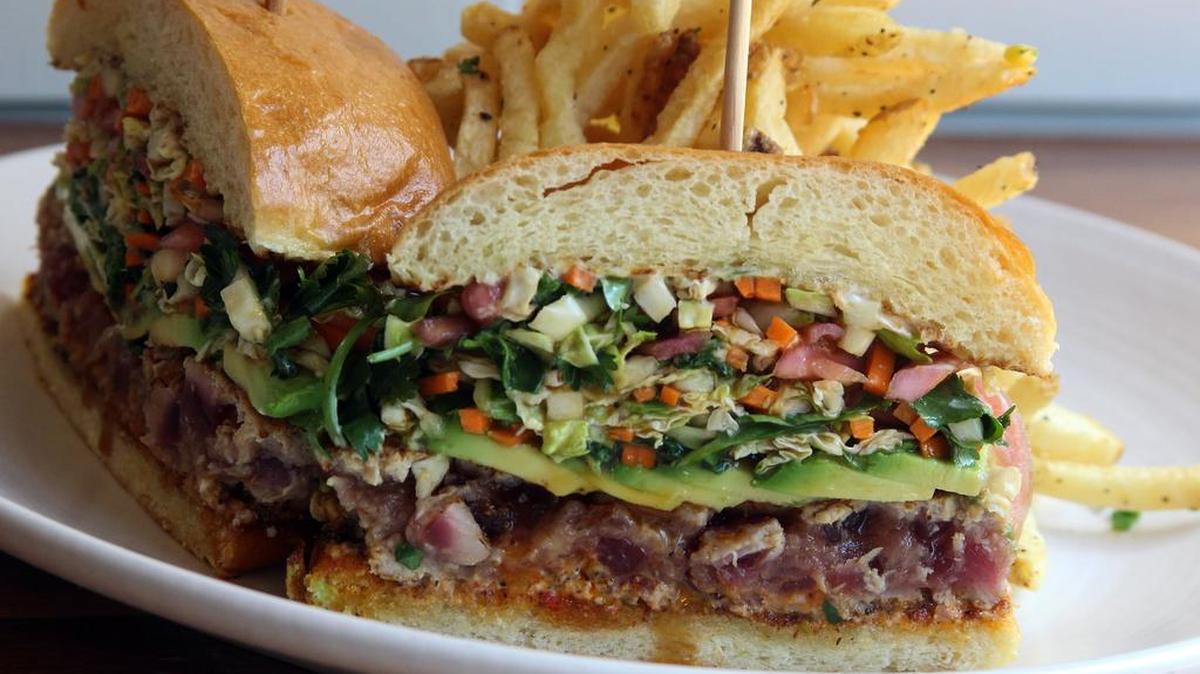 Ahi tuna burger at Cork & Pig Tavern in Fort Worth
