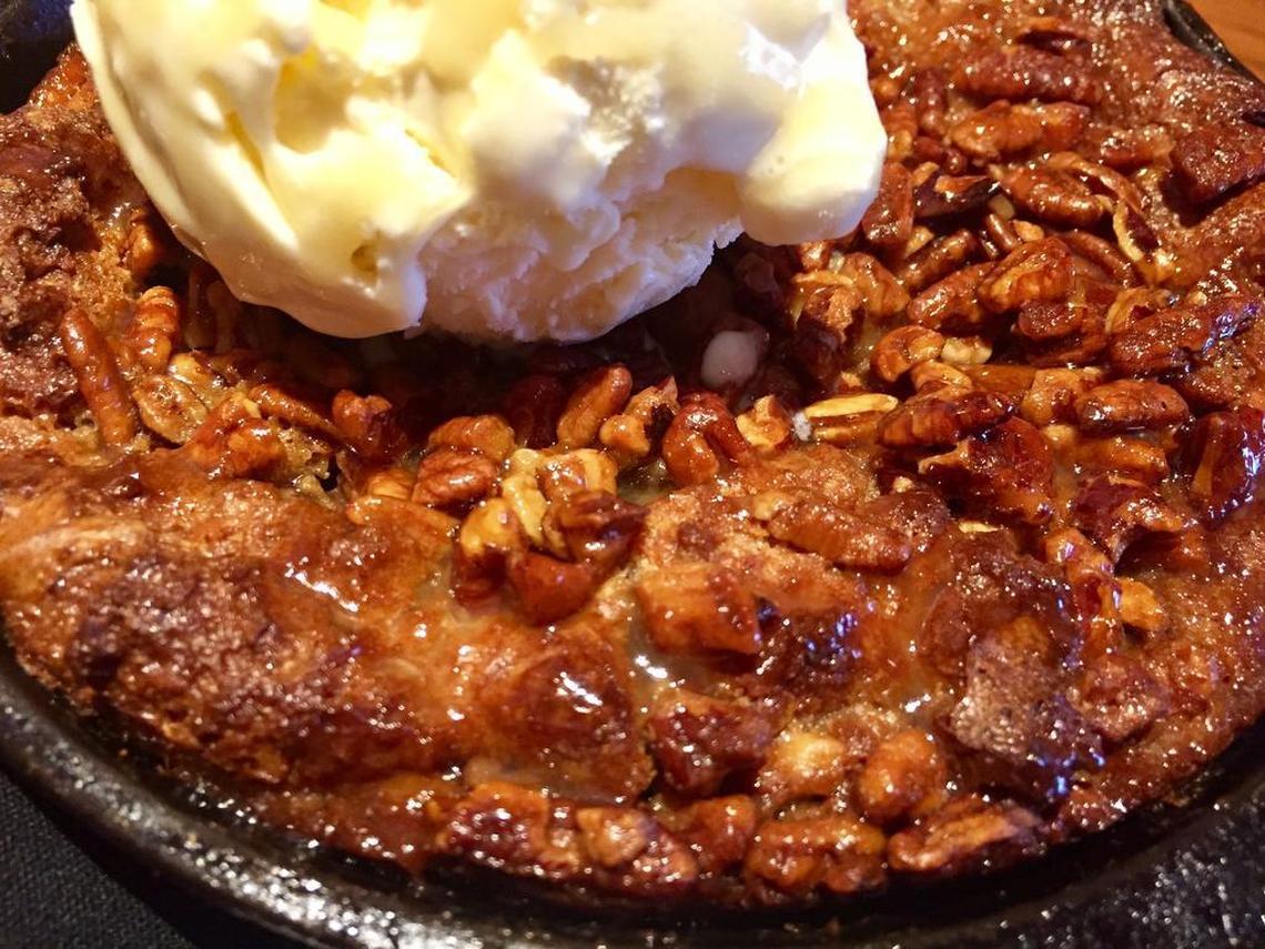 “Pecan pie” bread pudding at Saltgrass Steak House.