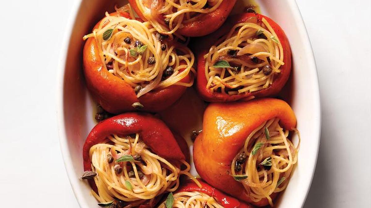 For the most attractive dish, choose firm peppers with a glossy surface (these will also be easiest to peel), and avoid those with blemishes or soft spots.