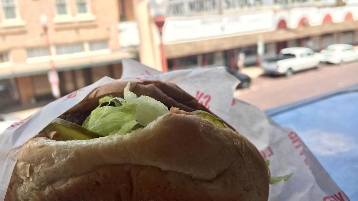 A basic burger at the Love Shack, overlooking Exchange Avenue in the Stockyards.